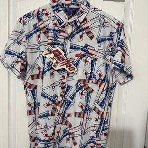 Retro Rifle The 4th Large Party Shirt short Sleeve Button Down